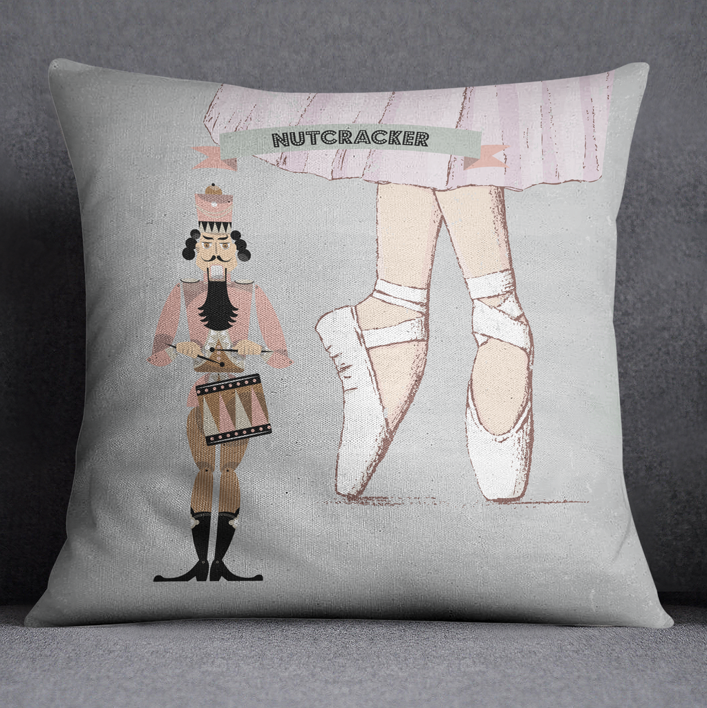 Personalized Nutcracker Ballet Grey Throw and Pillow Cover Set