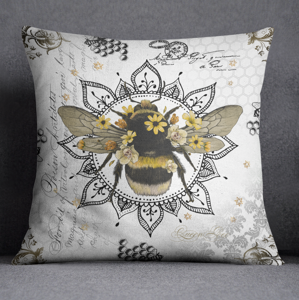 Poison Bee Mandala Skull White Throw Pillow