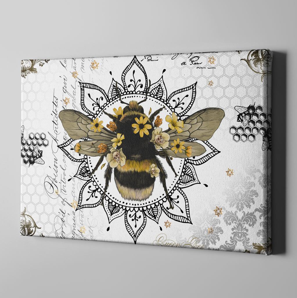 Poison Bee Mandala Skull White Gallery Wrapped Canvas