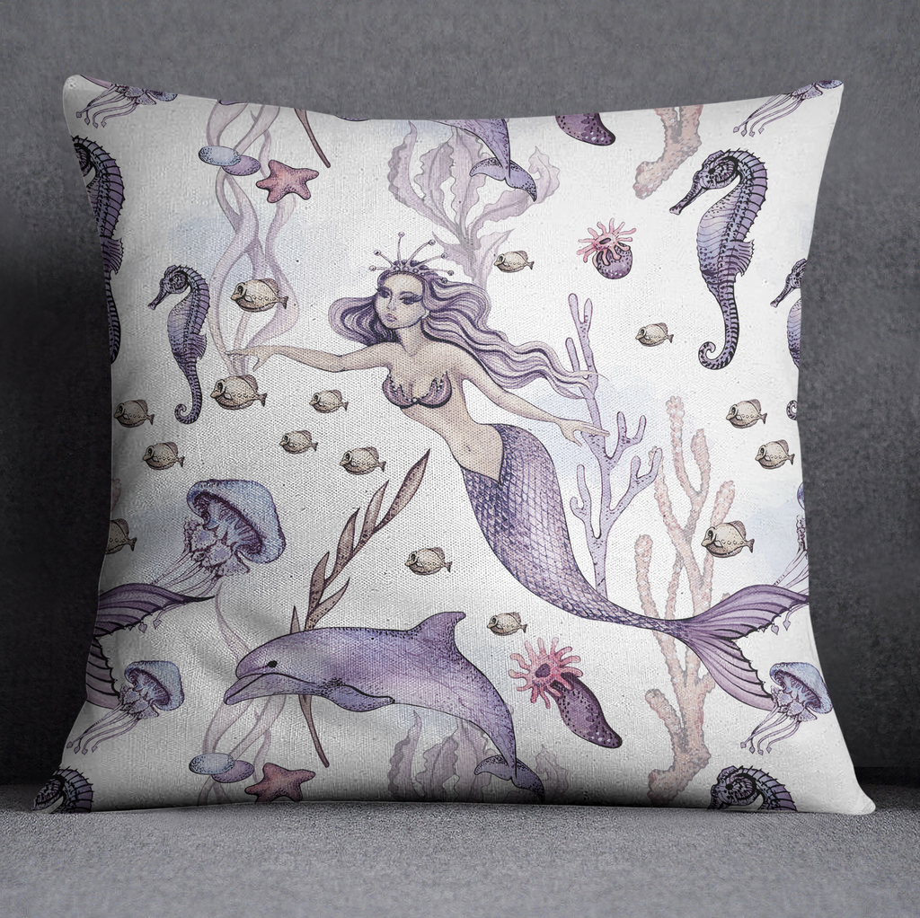 Purple Mermaid Dolphin Throw Pillow