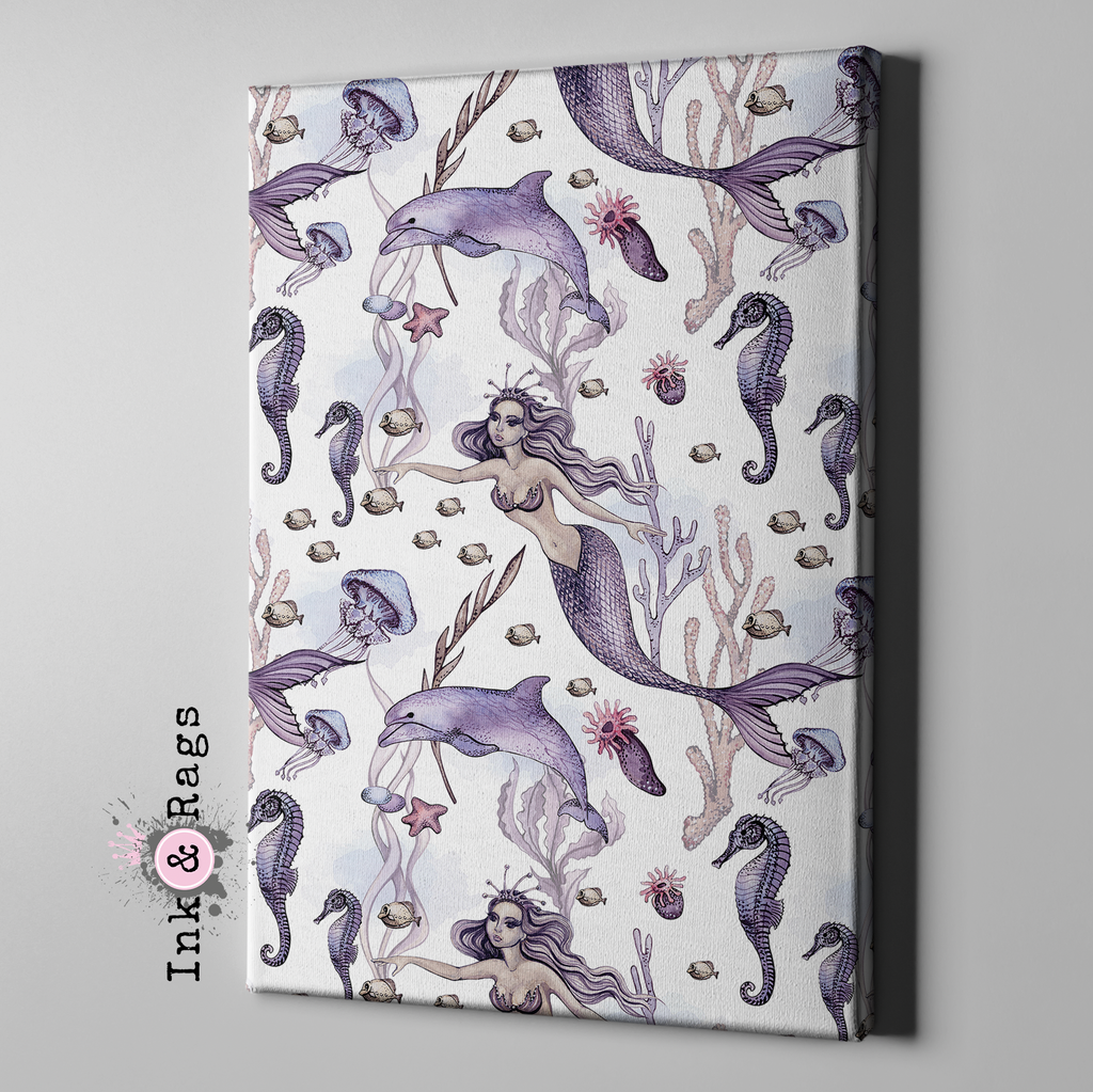 Purple Mermaid Dolphin Gallery Wrapped Canvas