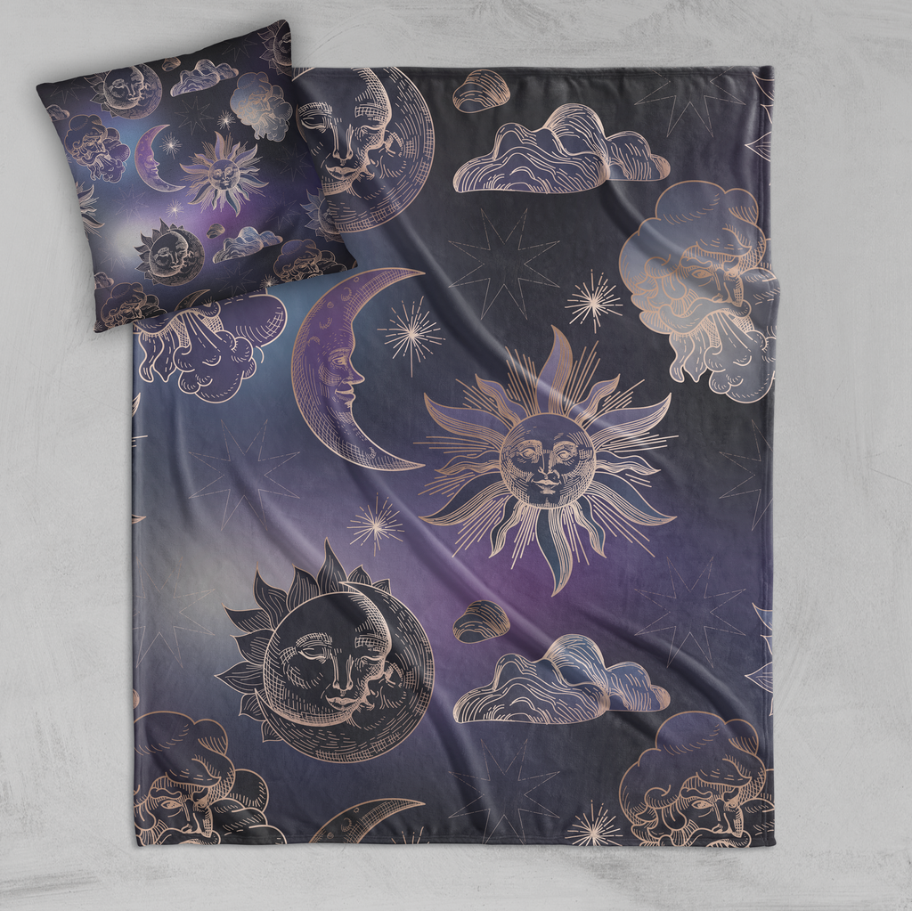 Purple Sky Celestial Decorative Throw and Pillow Cover Set