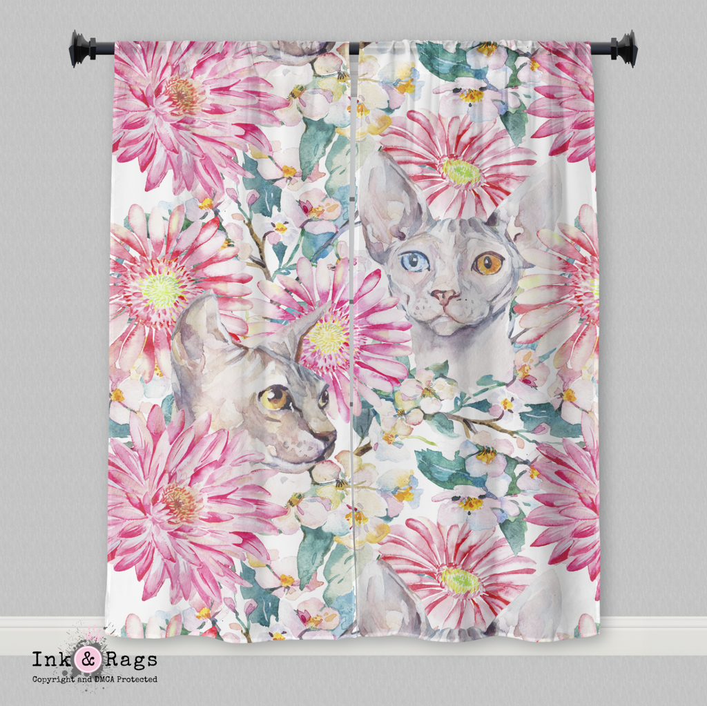 Watercolor Sakura Sphynx Cat Curtains
