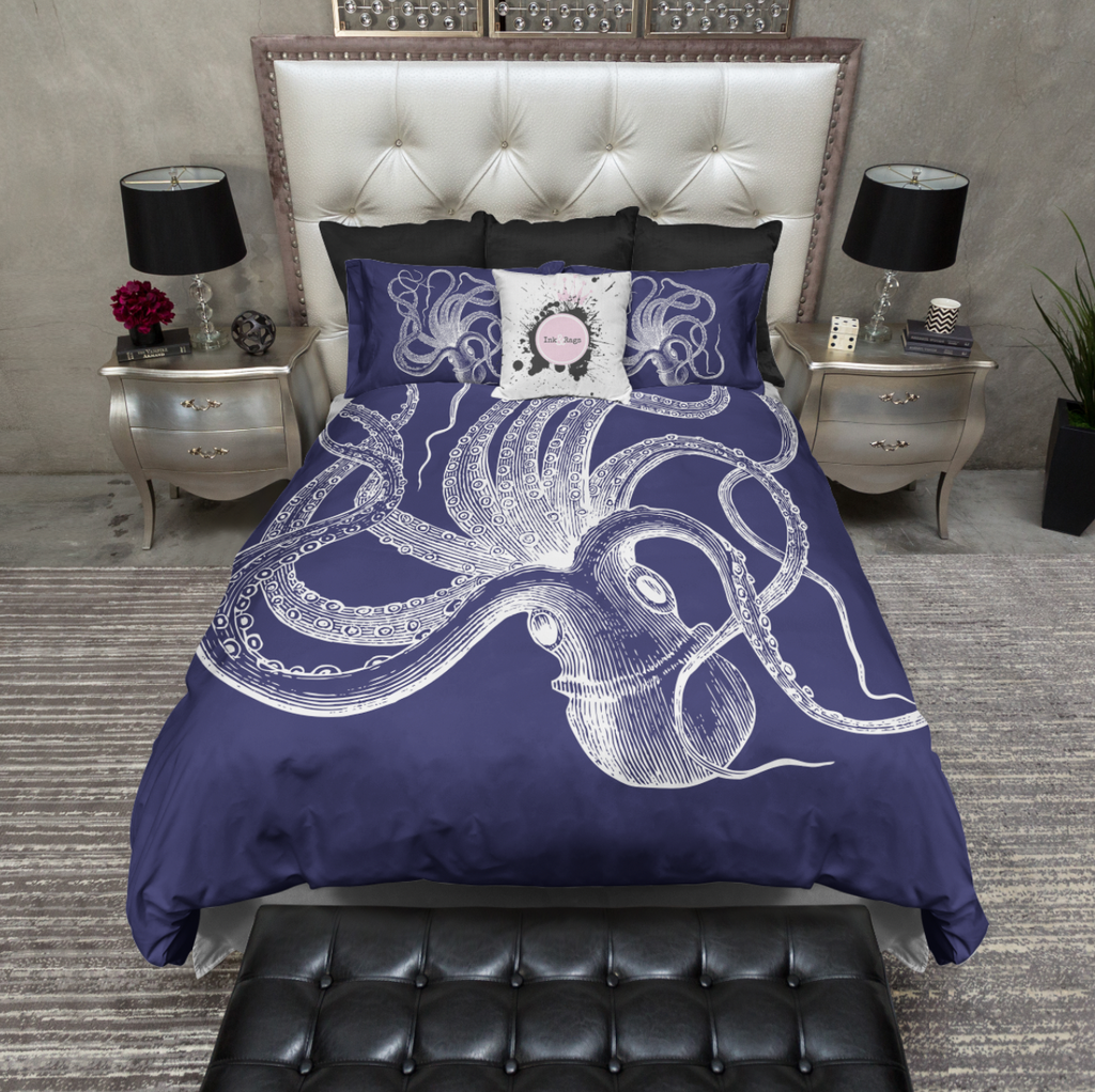 Upside Down Royal Blue Octopus Bedding Collection