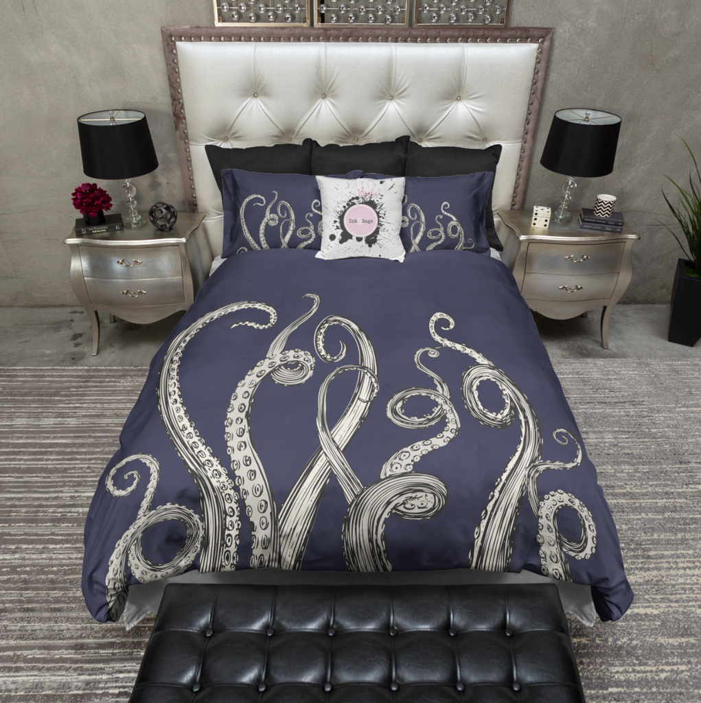 Navy Blue Octopus CREAM Tentacle Bedding Collection