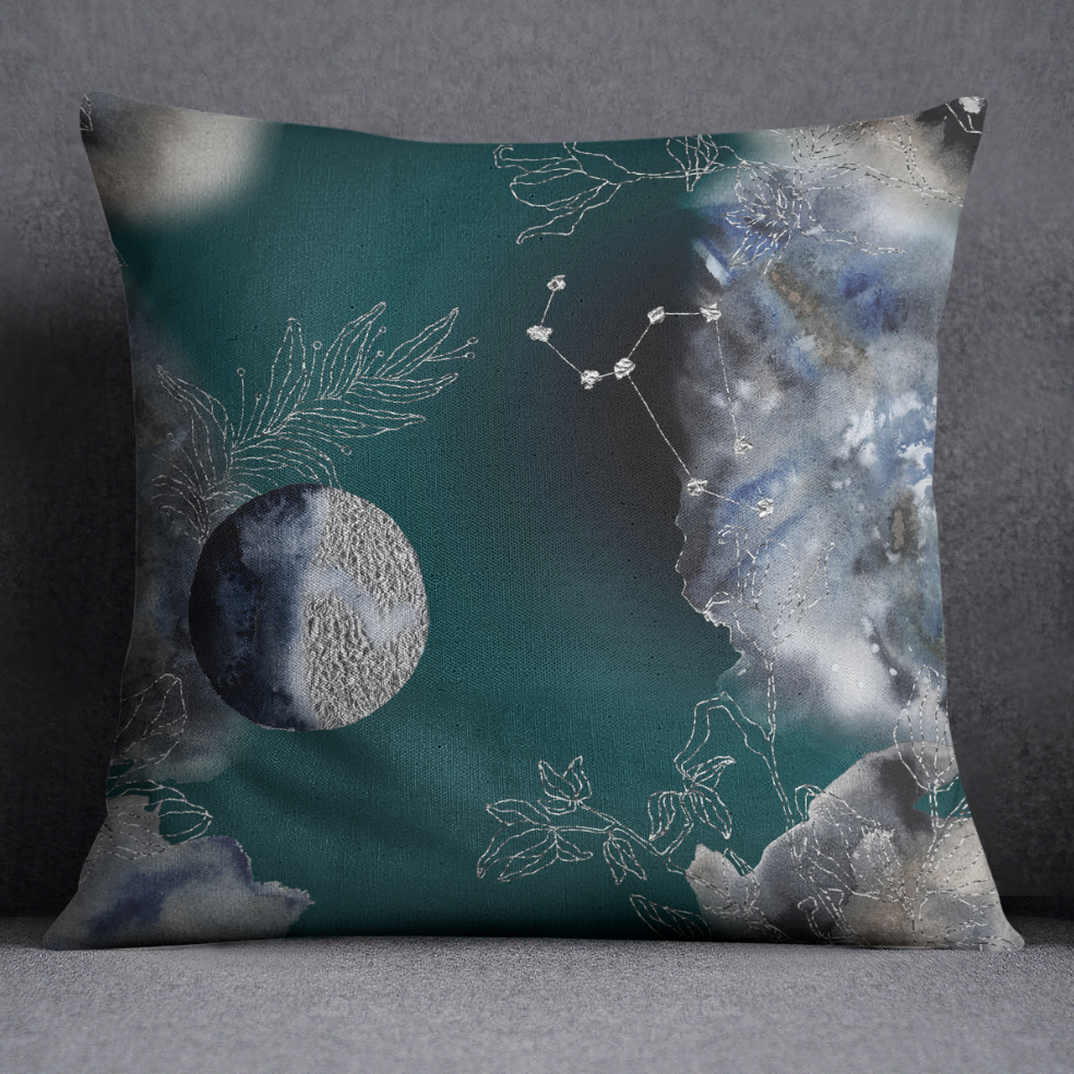 Tin Skies Teal Celestial Decorative Throw and Pillow Cover Set