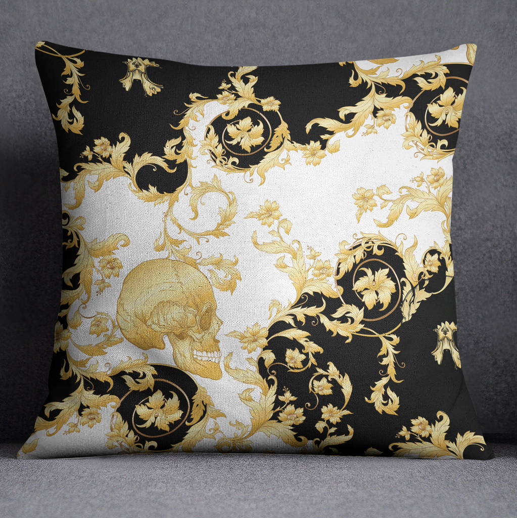 Gilded Gold Skull Throw Pillow