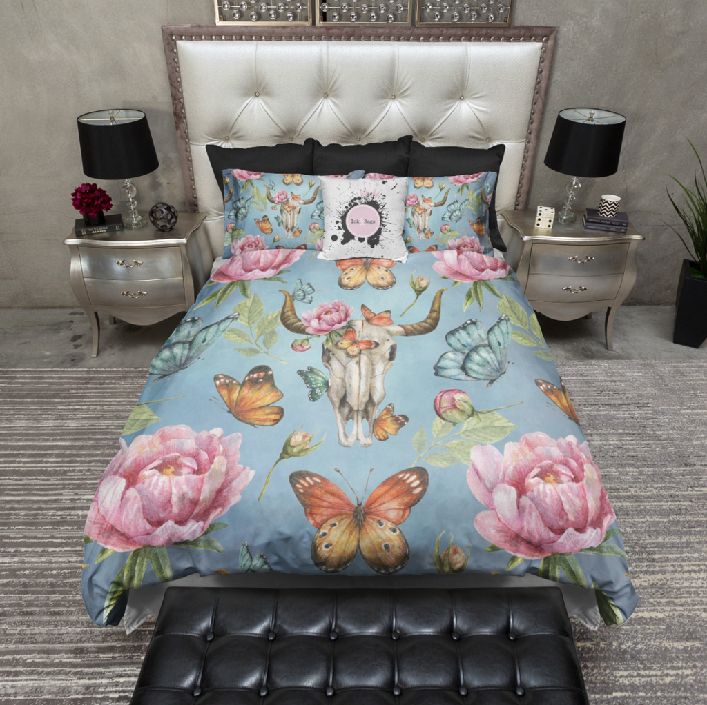 Bull Skull Peony Butterfly Bedding Collection