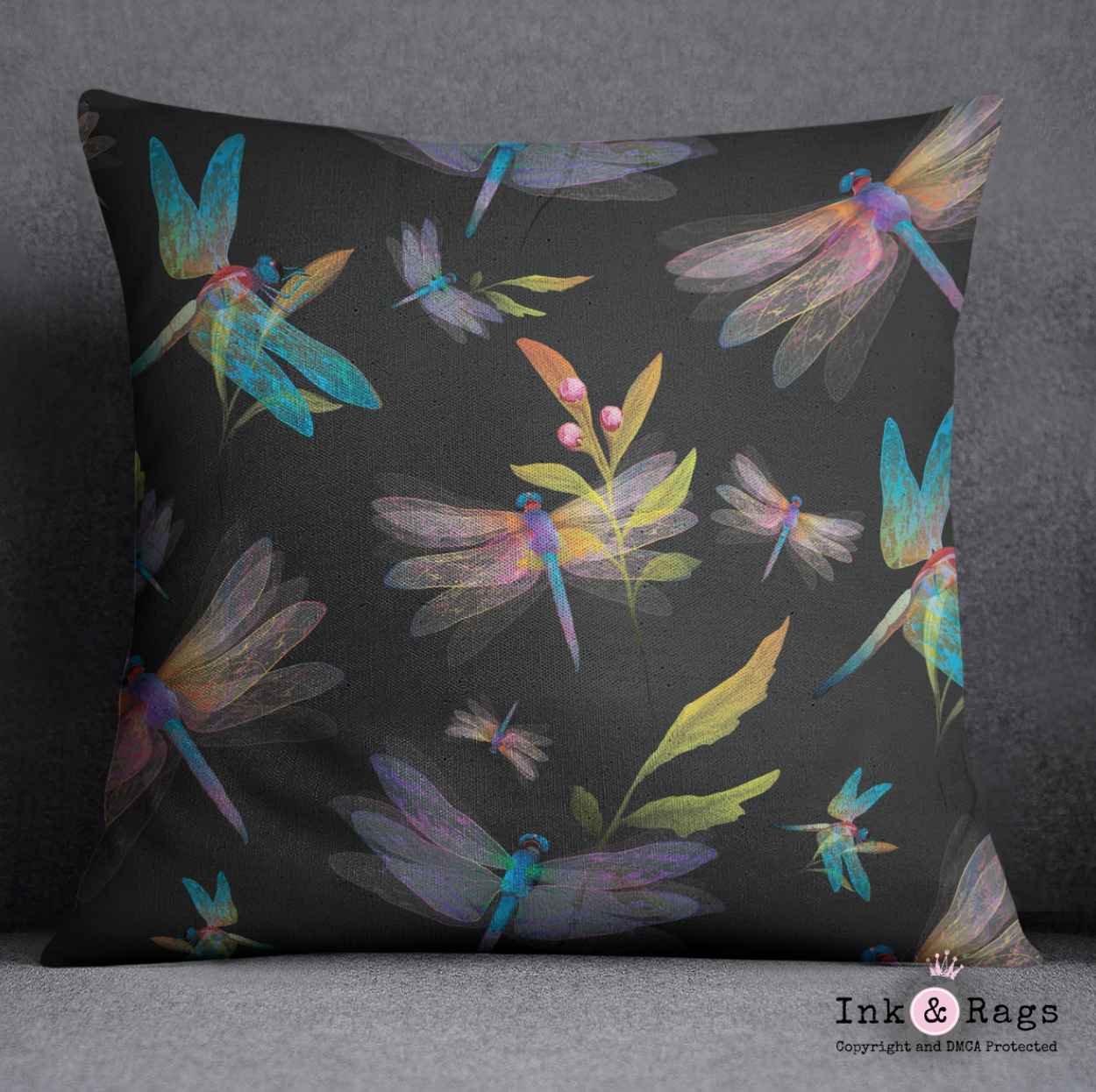 Luminescent Dragonfly Throw Pillow Ink and Rags