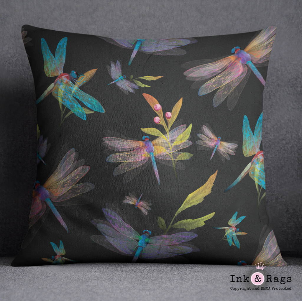 Luminescent Dragonfly Throw Pillow