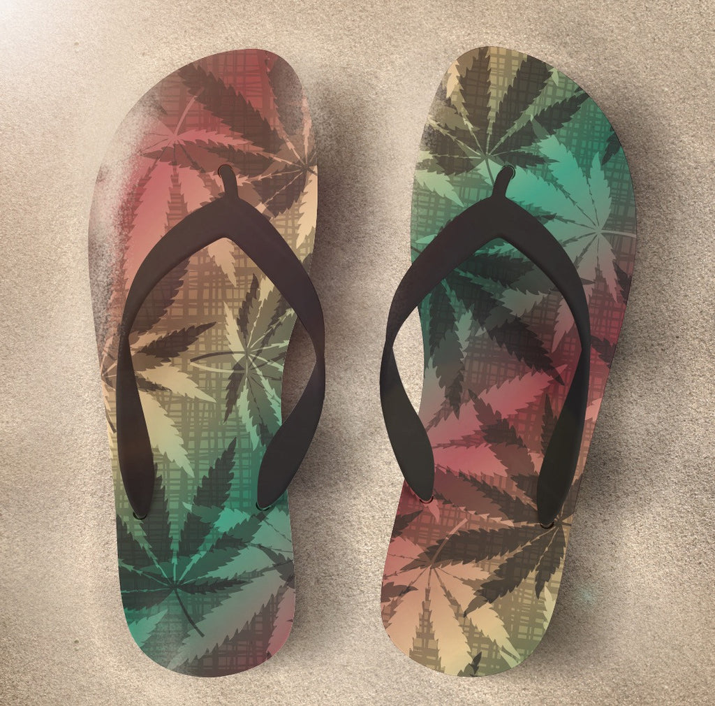 Cannabis Marijuana Style Flip Flop in Rasta Colors