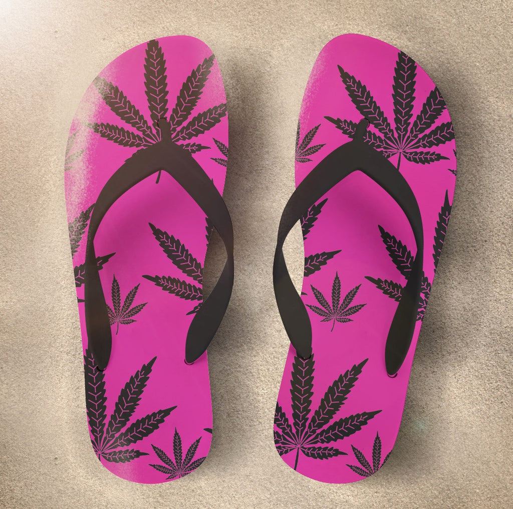 Cannabis Marijuana Style Flip Flop in Hot Pink