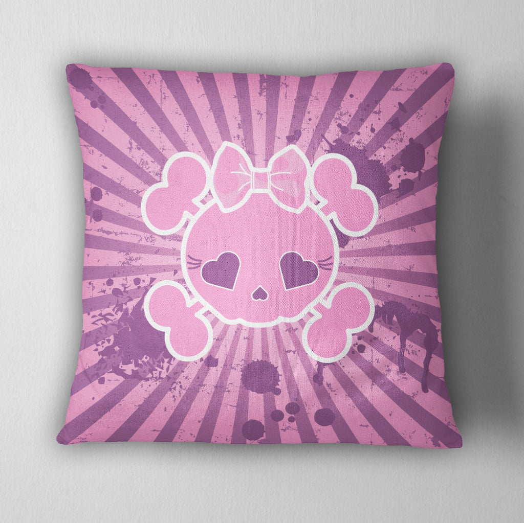 Candy Skull Pink and Purple Grunge Throw Pillow