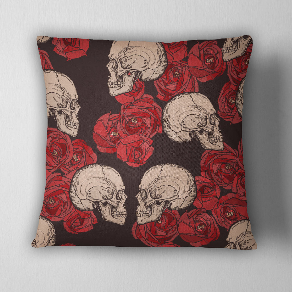 Red Rose Skull Throw Pillow