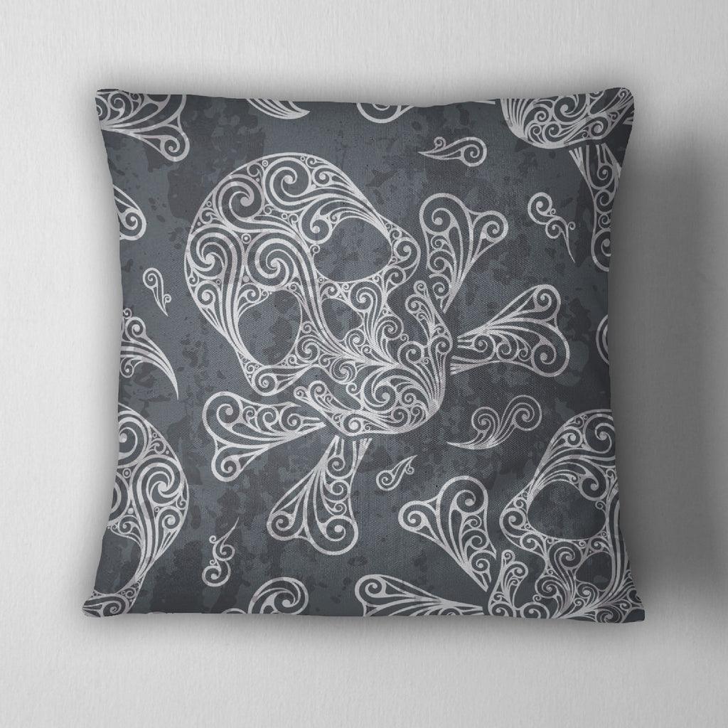 Scroll Design Skull & Crossbone Throw Pillow
