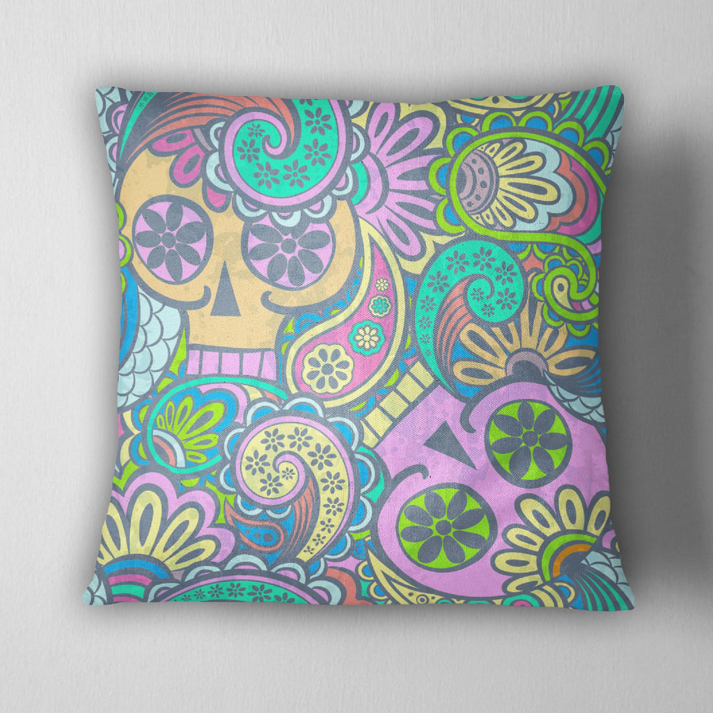 Psychedelic Skull Throw Pillow