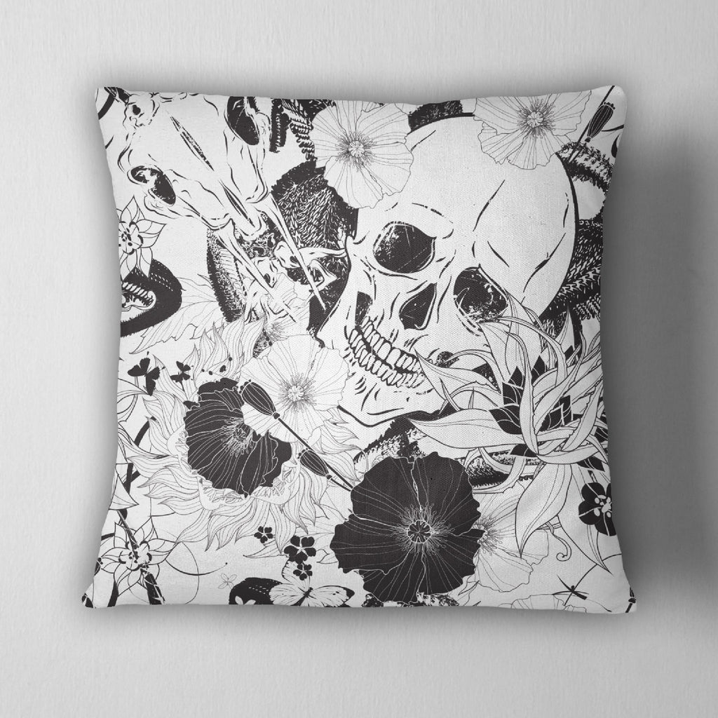 Striking Black & White Skull Throw Pillow