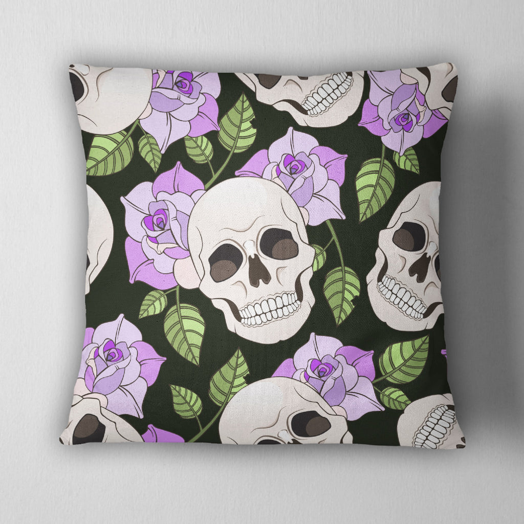 Purple Roses and Skull Throw Pillow