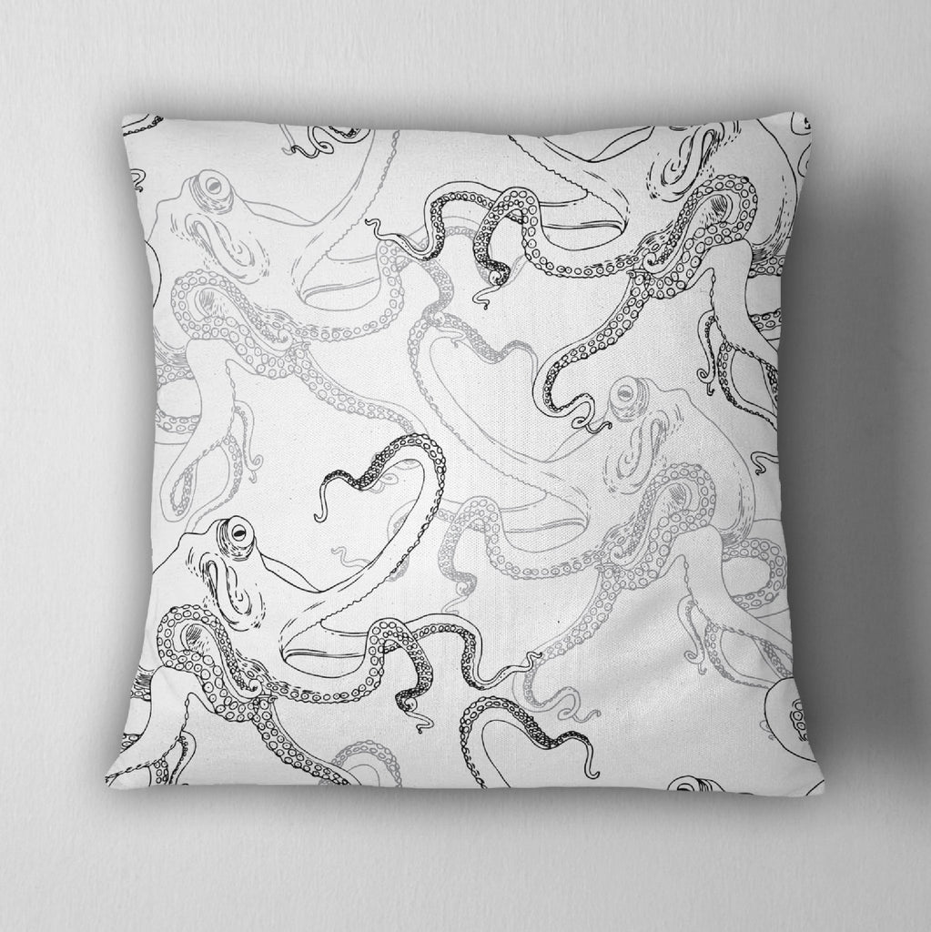 White Octopus Throw Pillow