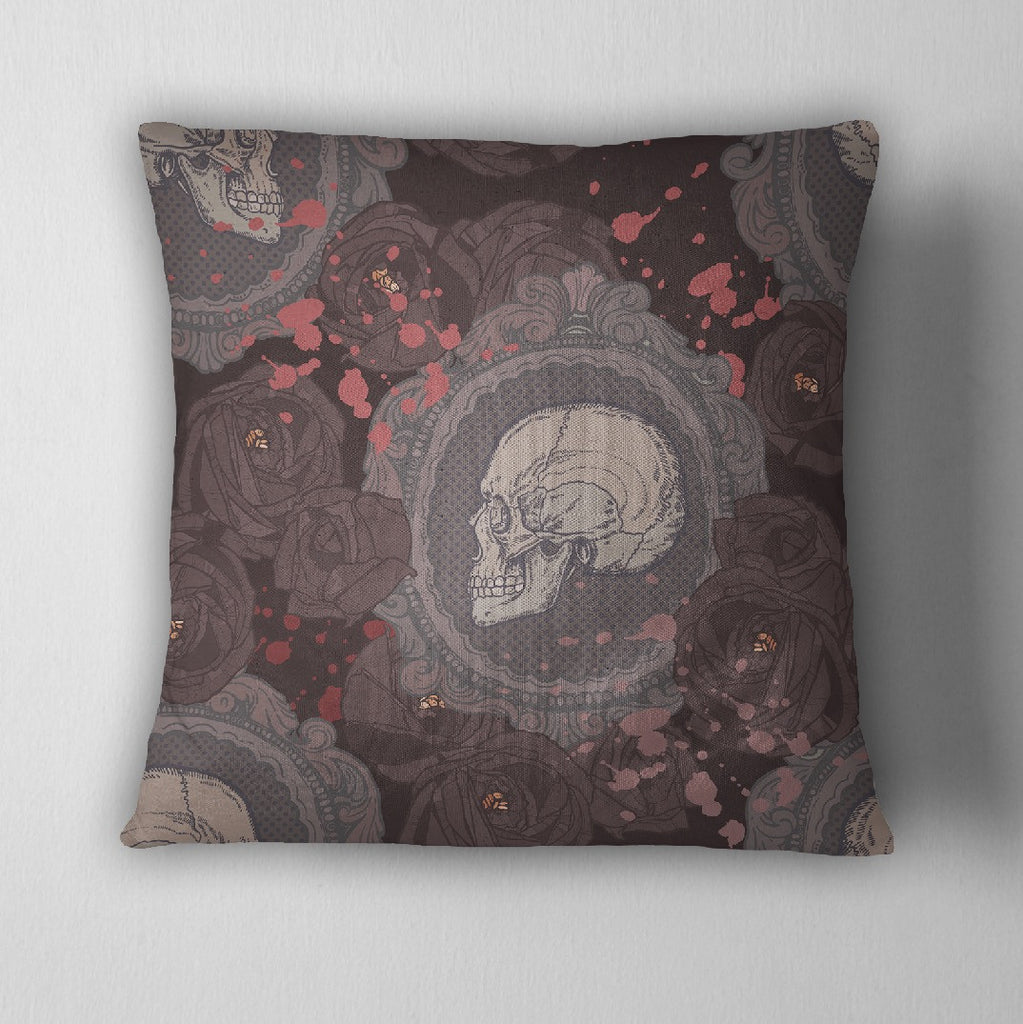 Dark Rose Cameo Skull Throw Pillow