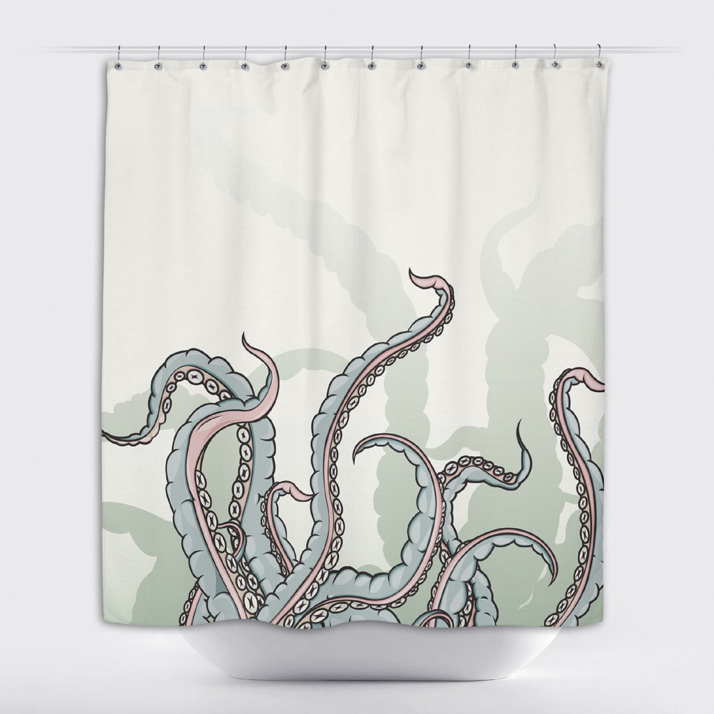 Watercolor Octopus Tentacle Shower Curtains and Optional Bath Mats