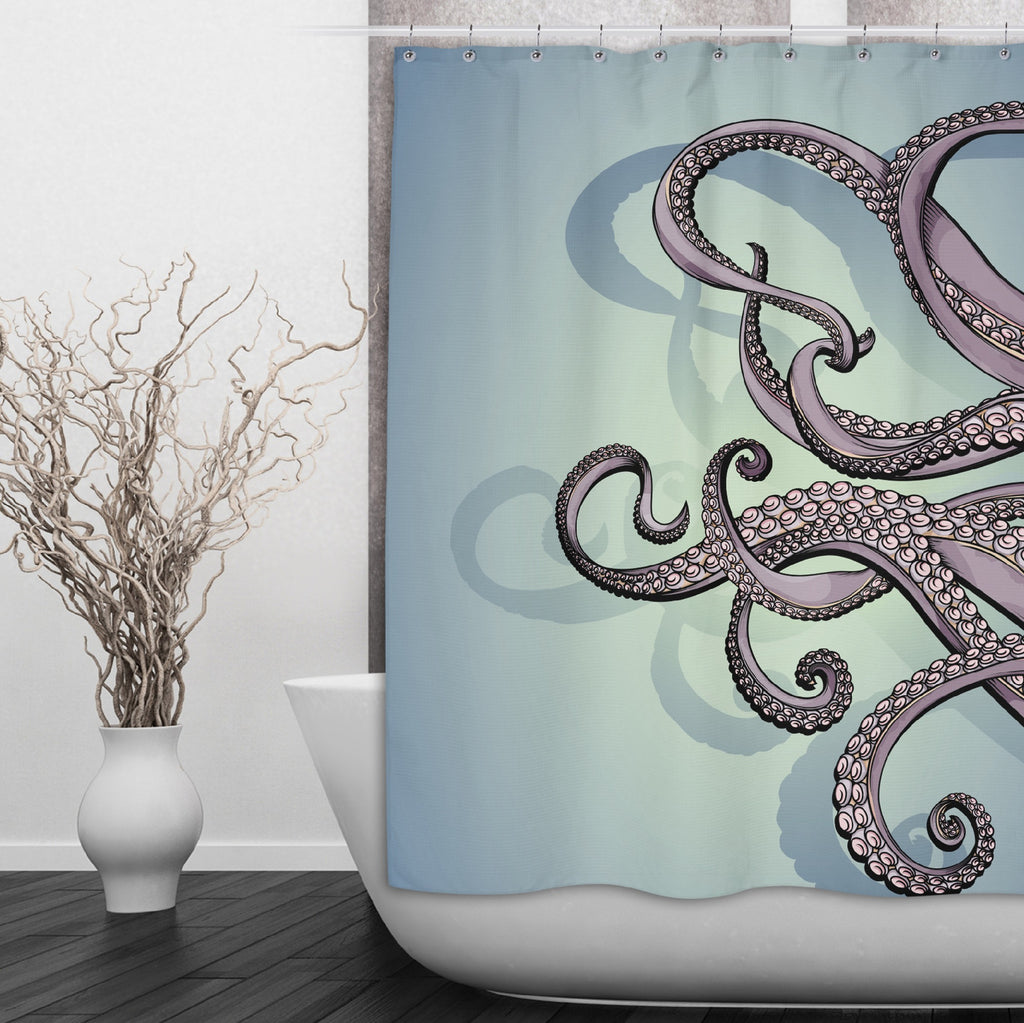 Purple & Teal Octopus Shower Curtains and Optional Bath Mats
