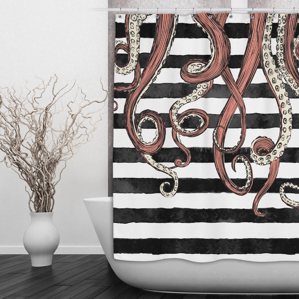 Octopus Tentacle Shower Curtains and Optional Bath Mats