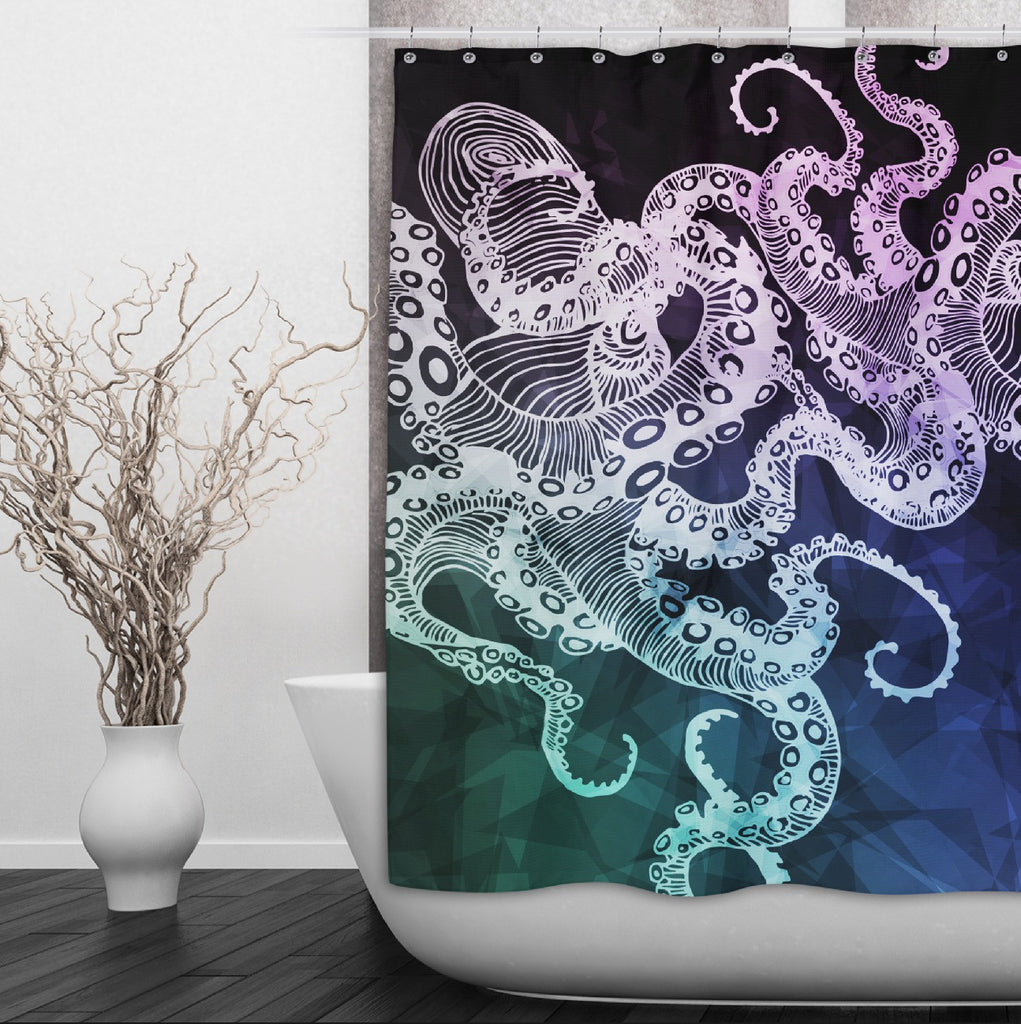 Midnight Octopus Shower Curtains and Optional Bath Mats