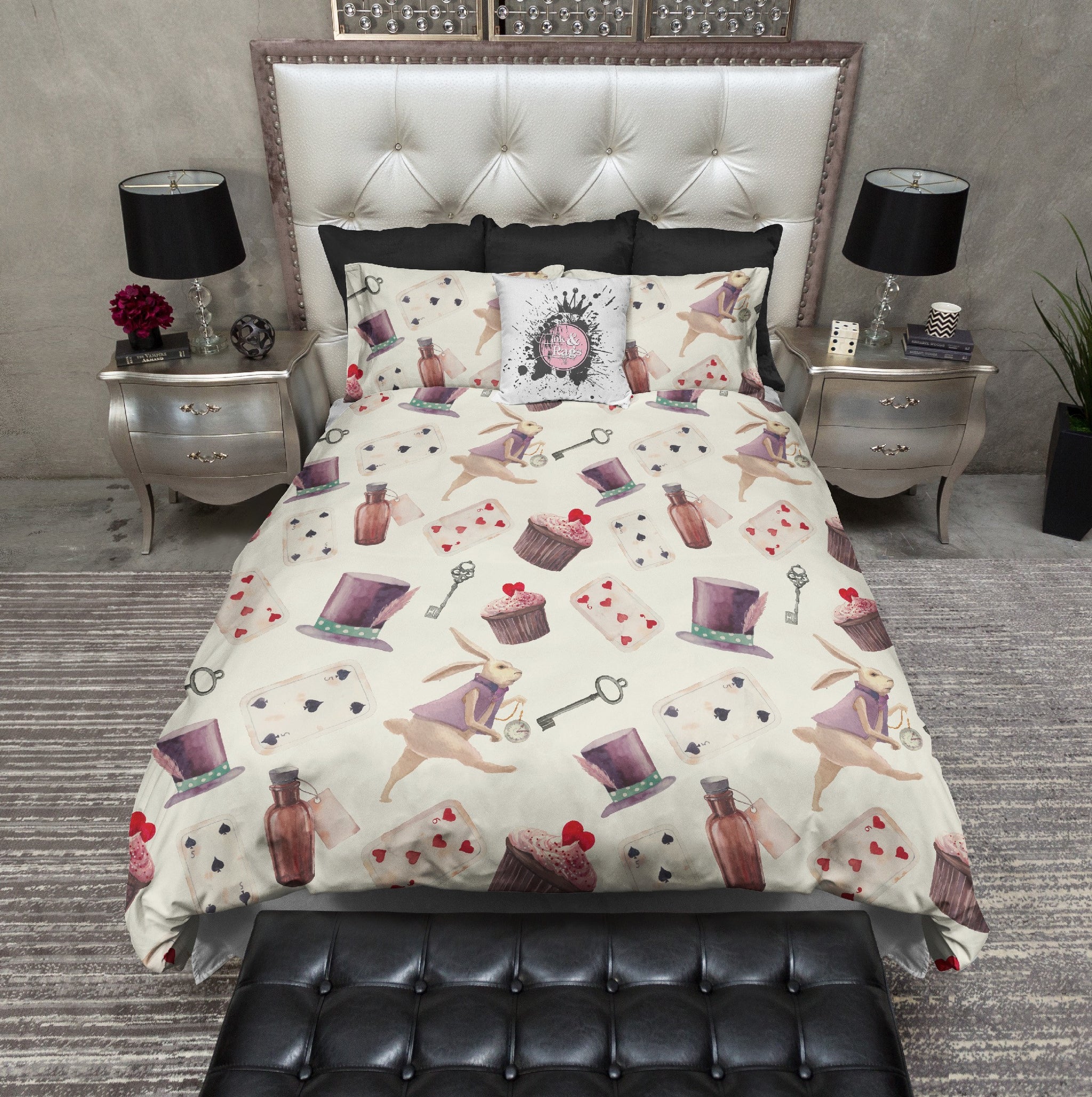 Vintage Alice in Wonderland Inspired CREAM Bedding Collection Ink and Rags