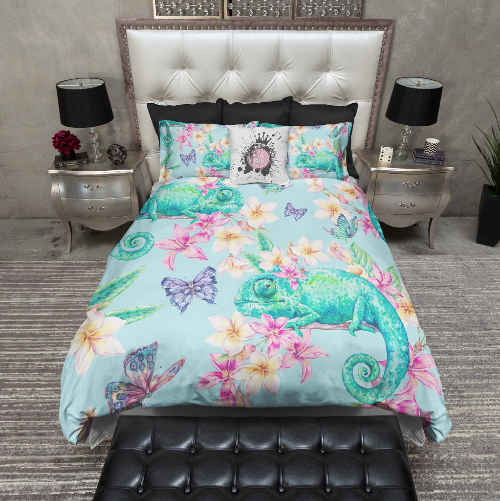 Tropical Flower Chameleon Butterfly Bedding Collection