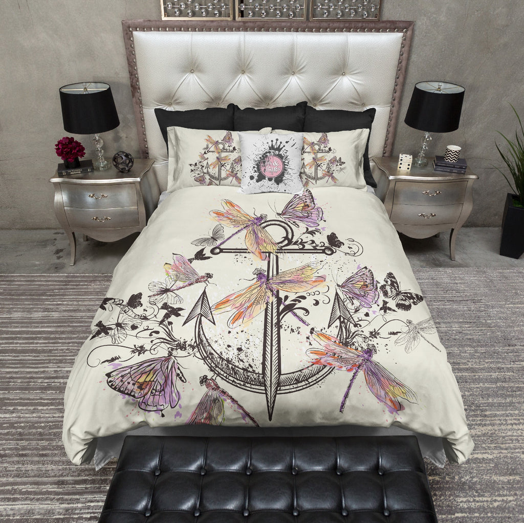 Anchor Butterfly Dragonfly Paint Splatter CREAM Bedding Collection