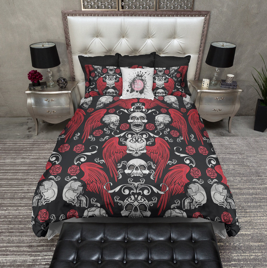 Wicked Red Rose Wing and Skull Bedding Collection