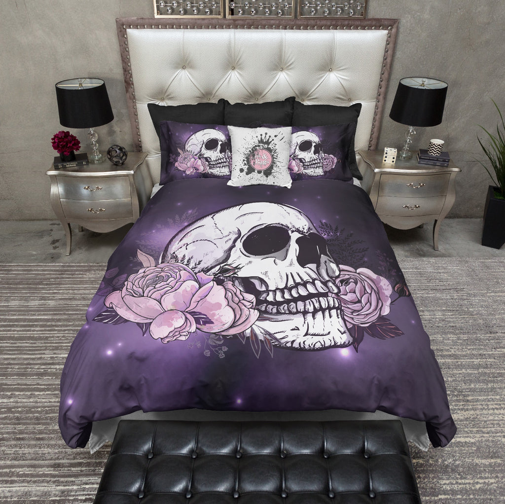 Purple Galaxy Rose Skull Bedding Collection