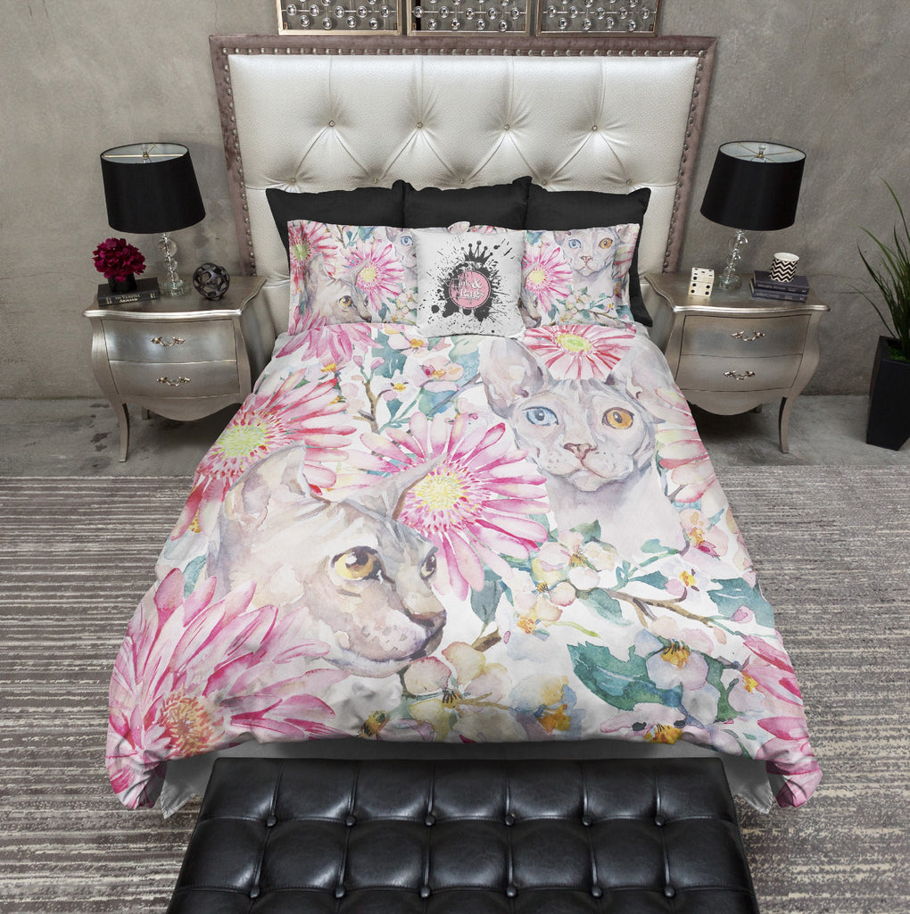 Watercolor Sakura Sphynx Cat Bedding Collection