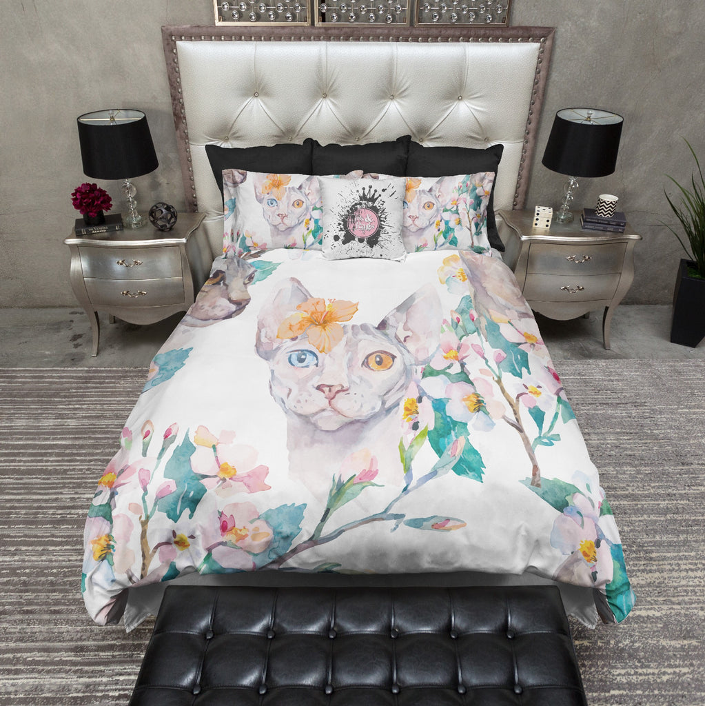 Watercolor Hibiscus Sphynx Cat Bedding Collection