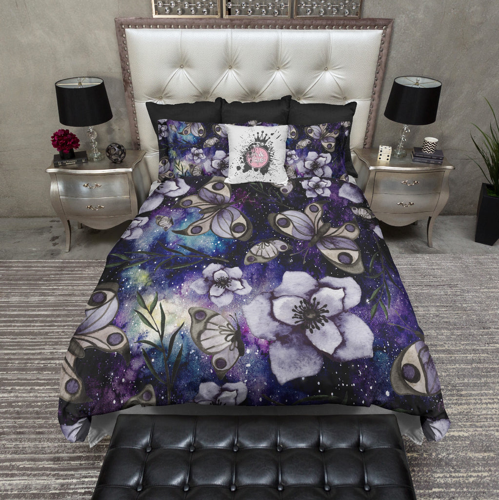 Watercolor Galaxy Floral Butterfly Bedding Collection