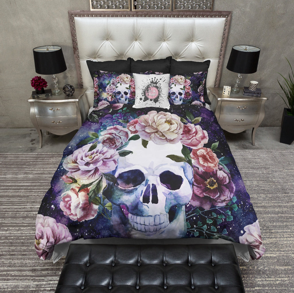 Classic Watercolor Galaxy Skull Bedding Collection