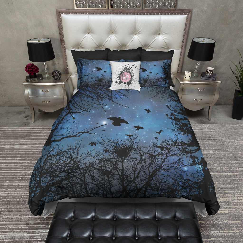Black Crows in Flight Night Sky Bedding Collection
