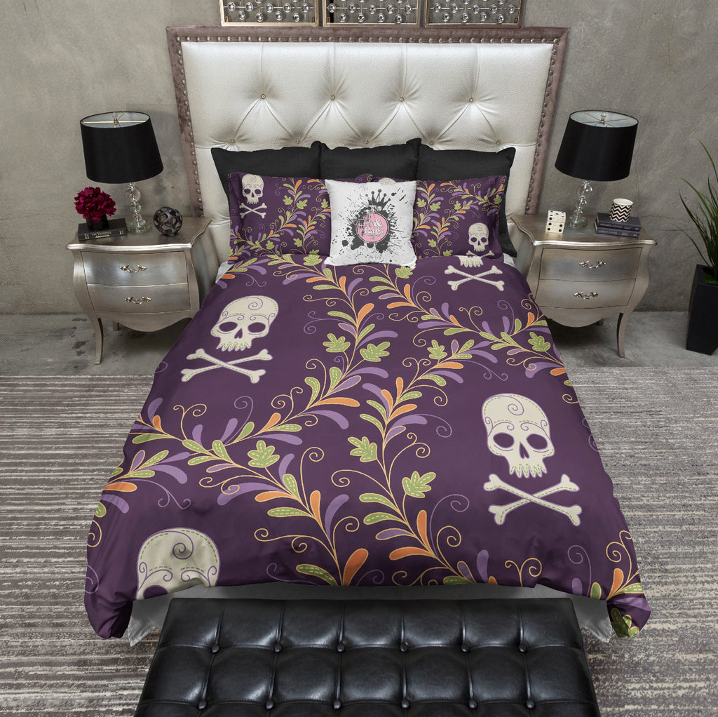 Purple Wreath Skull CREAM Bedding Collection
