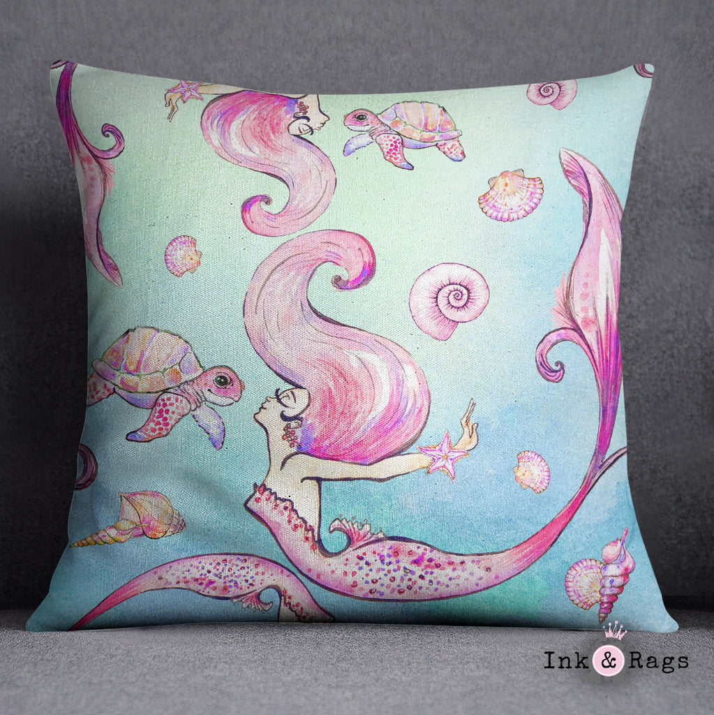 Siren of the Sea Watercolor Mermaid Throw Pillow