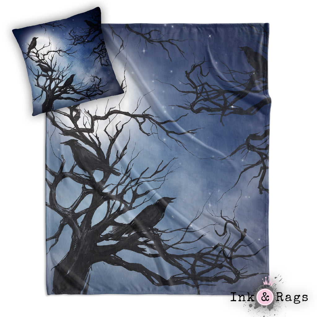 Ravens in the Moonlight Decorative Throw and Pillow Cover Set