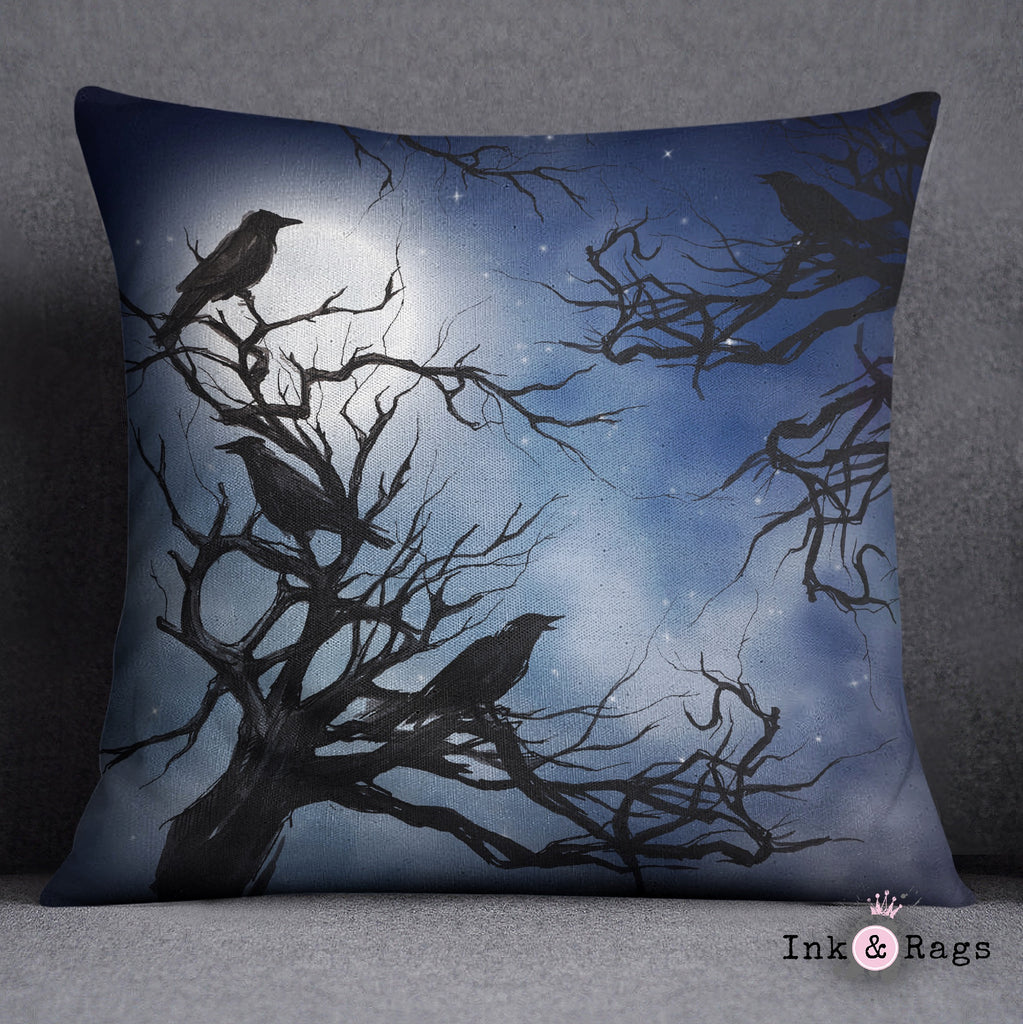 Ravens in the Moonlight Throw Pillow