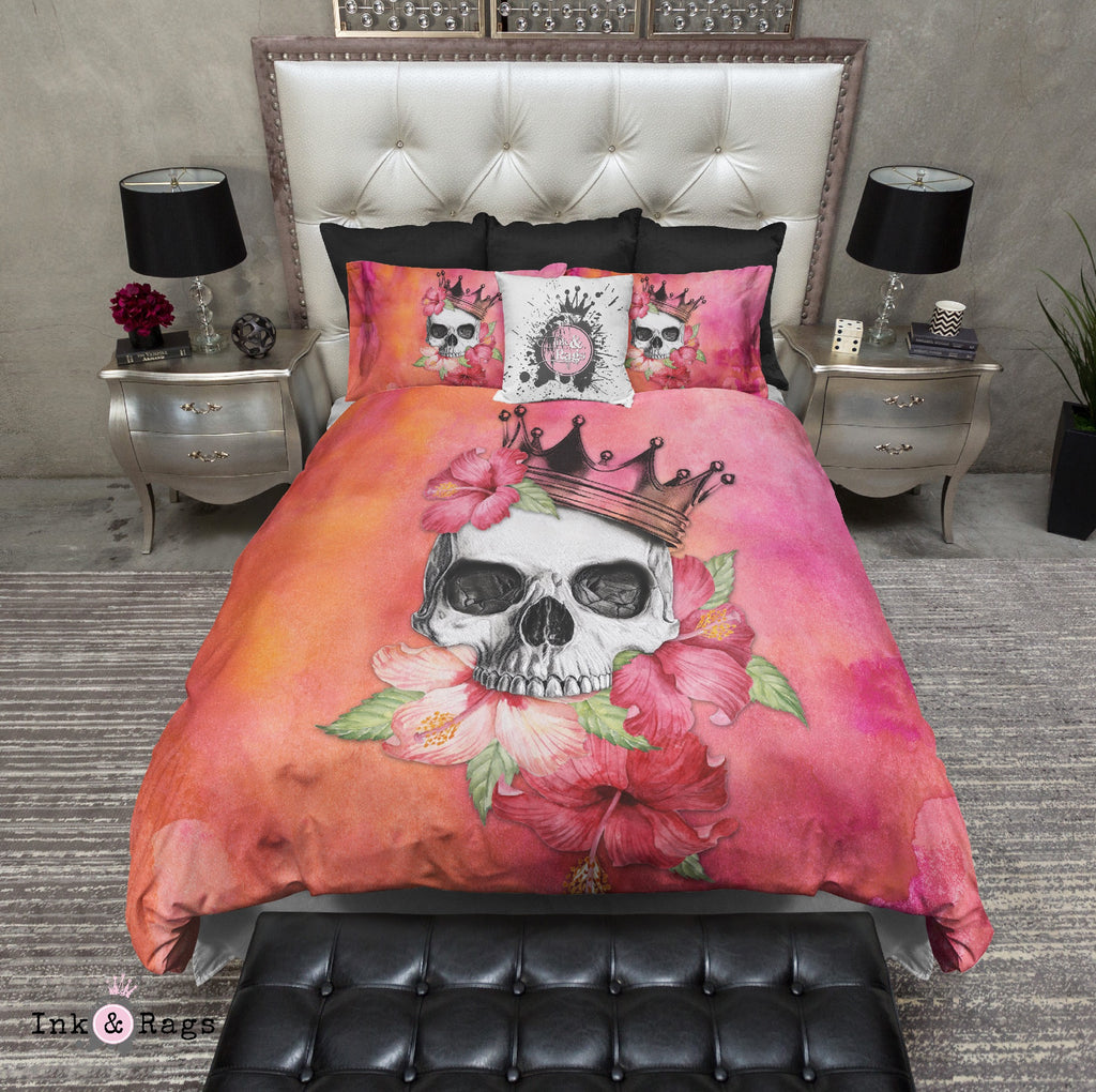 Hibiscus Watercolor Skull Crown Bedding Collection