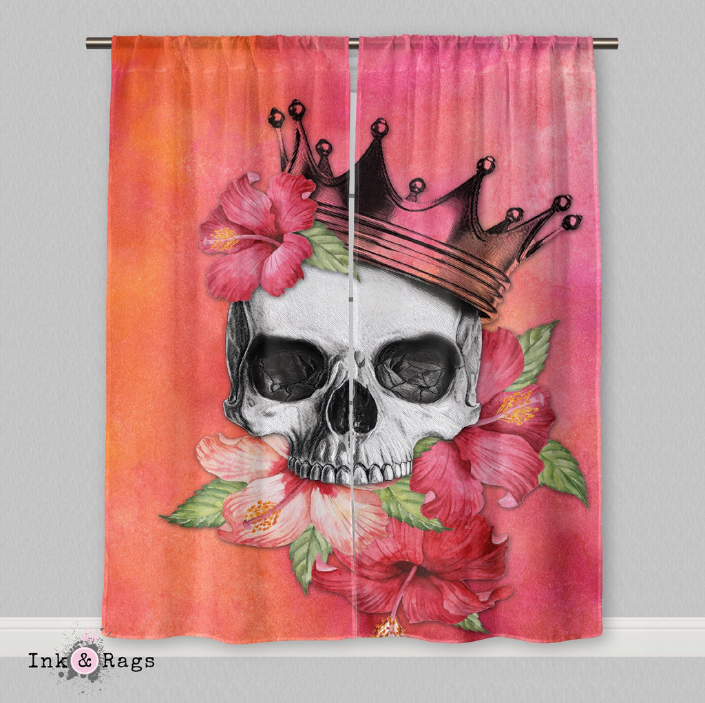 Hibiscus Watercolor Skull Crown Curtains