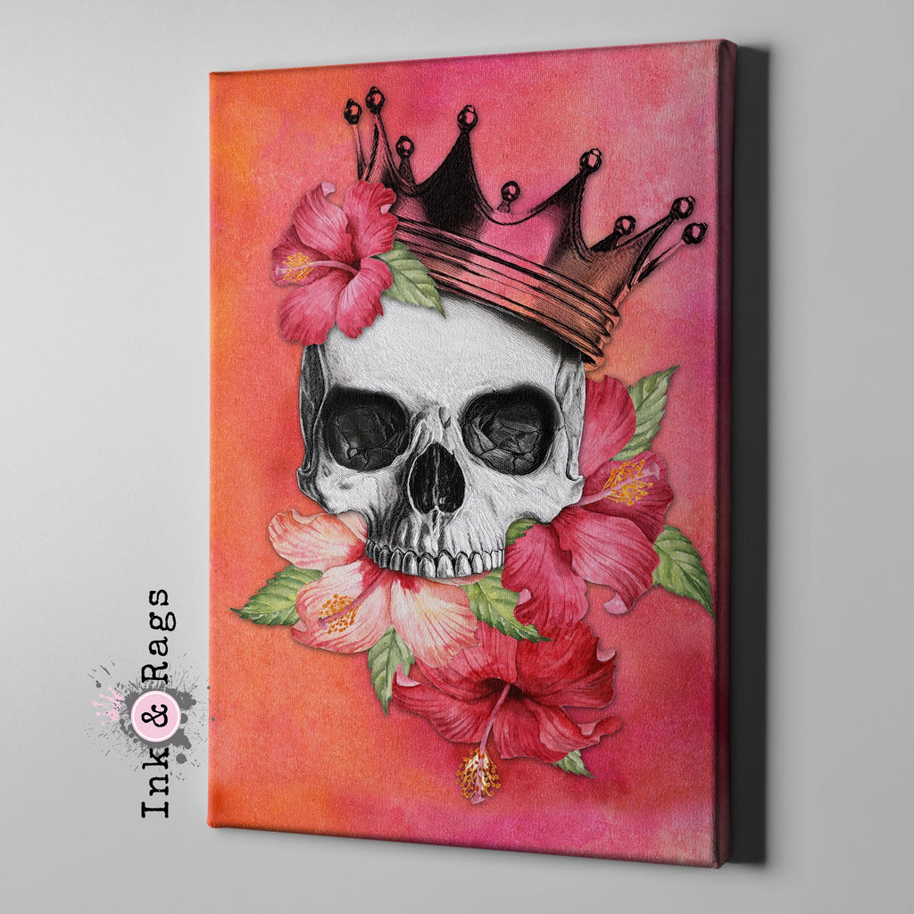 Hibiscus Watercolor Skull Crown Gallery Wrapped Canvas