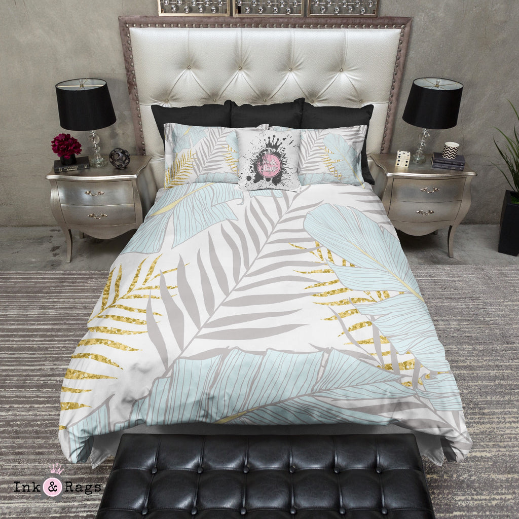 Powder and Gold Palm and Banana Leaf Bedding Collection