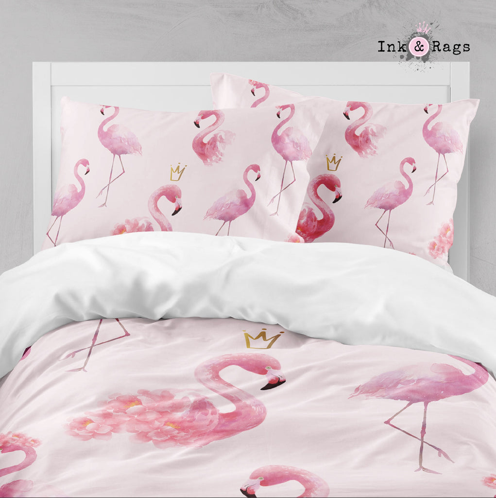 Princess Flamingo with Gold Crowns Big Kids Bedding