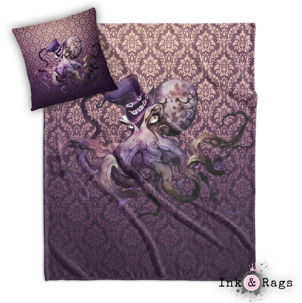 GothOctopus Gothic Purple Octopus Decorative Throw and Pillow Cover Set