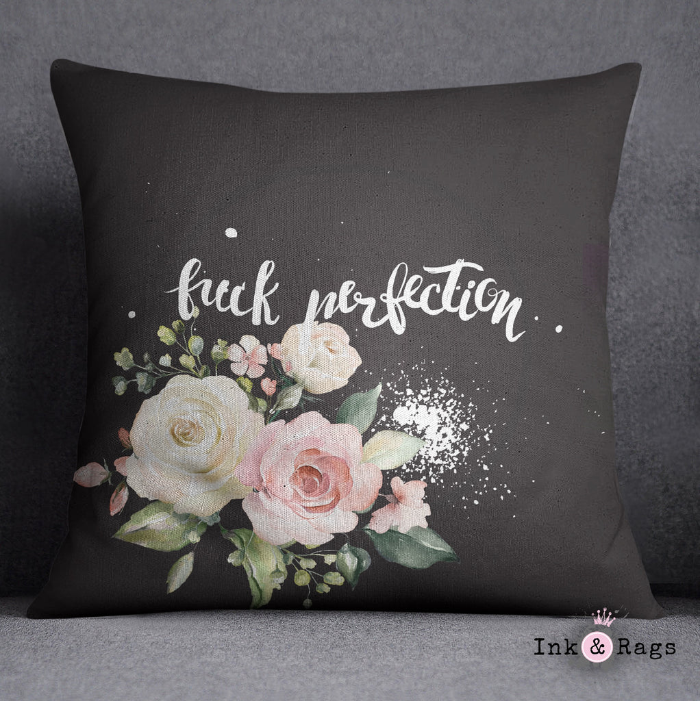 Fuck Perfection Pastel Watercolor Rose Throw Pillow
