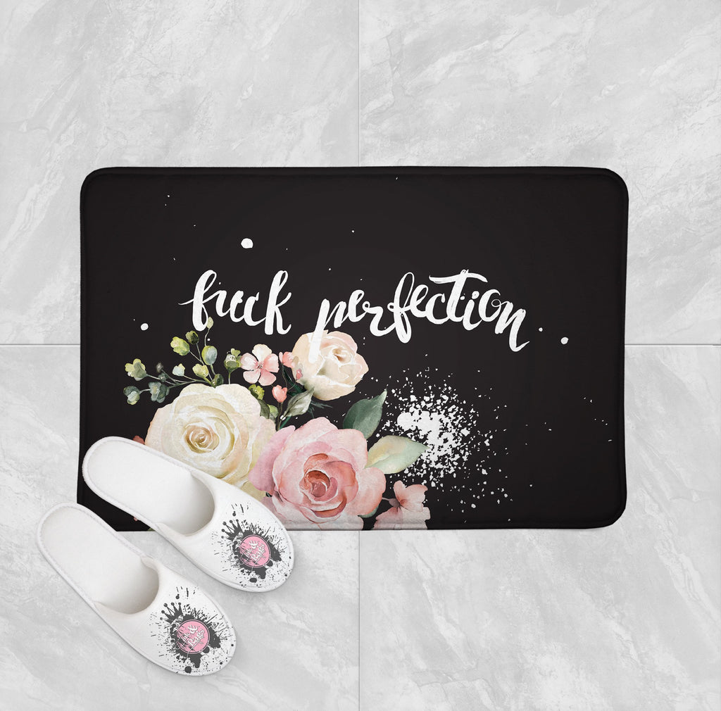 Fuck Perfection Pastel Watercolor Rose Shower Curtains and Optional Bath Mats